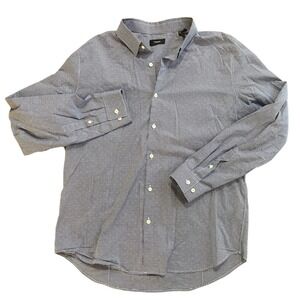 Theory Men's XL Blue Gingham Dobby Cotton Button Down Long Sleeve Shirt